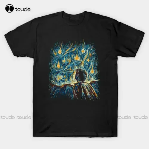 Angels They'Re Falling Castiel Supernatural Starry Night Mashup Black T-Shirt Womens Graphic Tshirts Fashion Tshirt Summer 