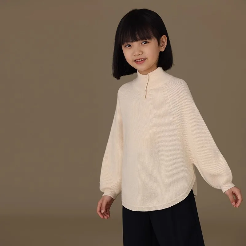 

Kid Clothing Knitted Sweater Half Buttons Lightweight Casual Pullovers for Kids Stand-up Collar for Windproof Warmth Kid Sweater