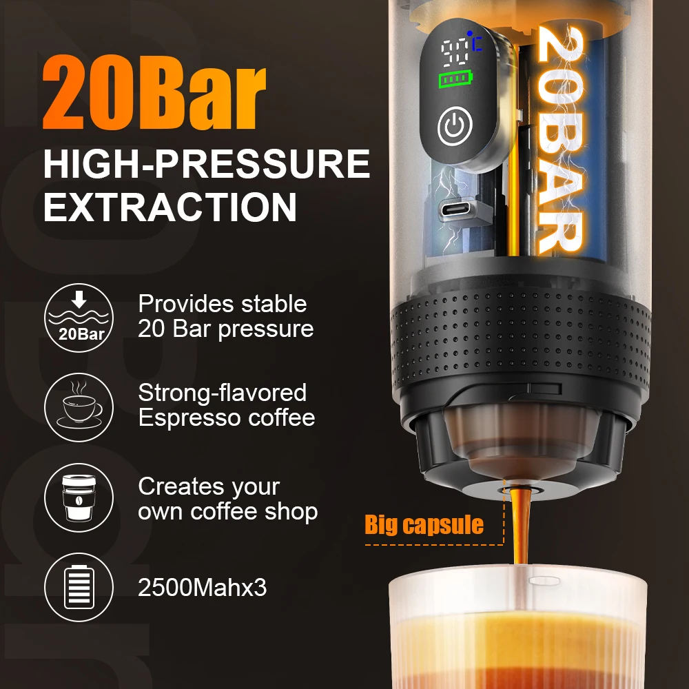 KF-JN-02 Pro2.0 3 in 1 Capsule Portable Espresso Machine USB Rechargeable Battery Self Heating Portable Espresso Machine