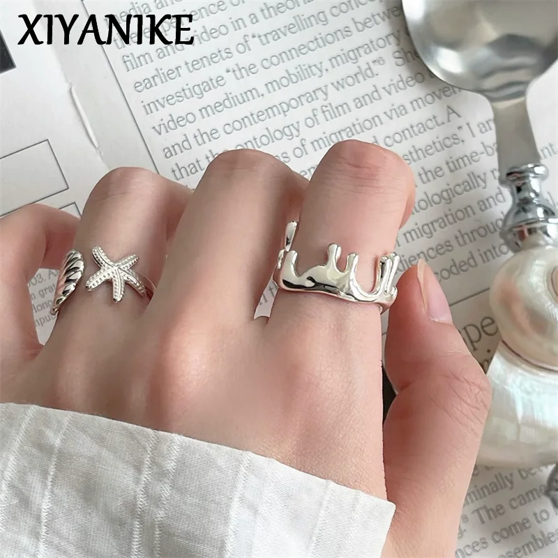 

XIYANIKE Vintage Lava Star Starfish Shell Open Rings For Women Minimalist Fashion New Jewelry Gift Party Daily Wholesale anillos