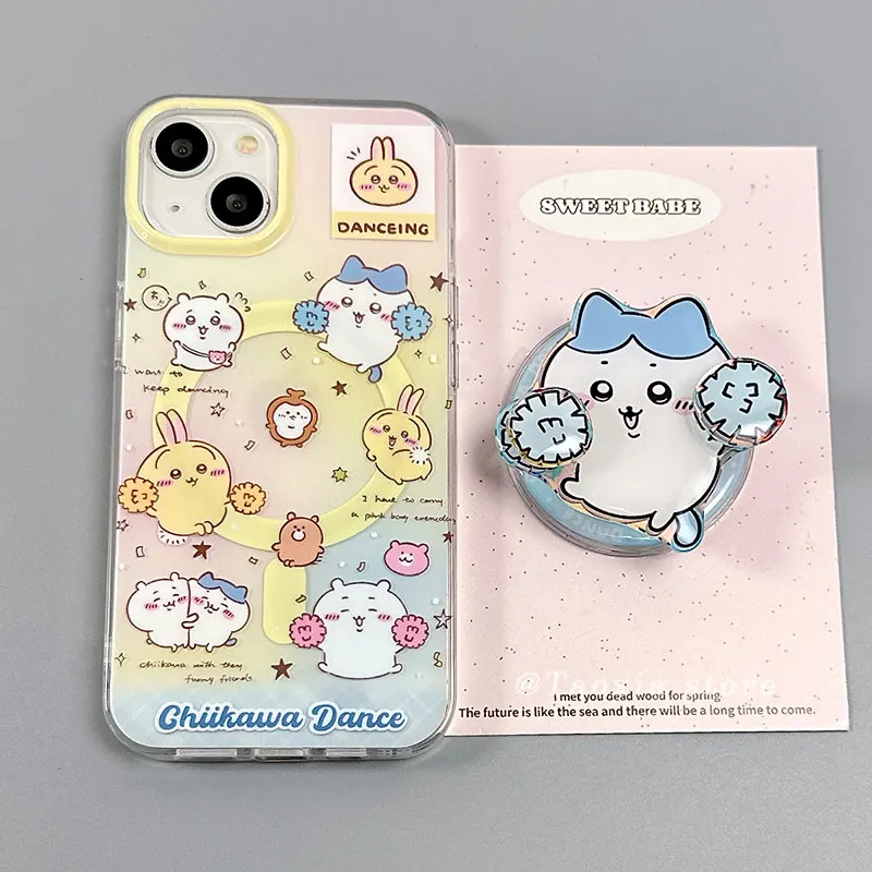 

Chiikawa Hachiware Usagi plush phone protective case for iPhone 17 16 15 14 13 12 11 pro max magnetic phone case birthday gift