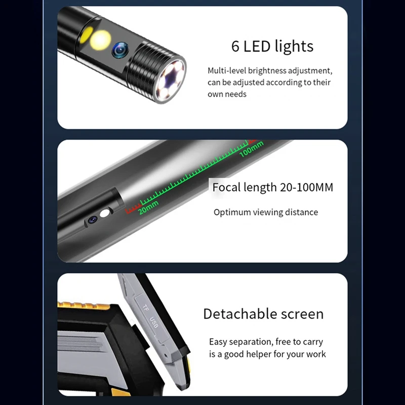 Endoscopio Industrial automotriz cámara de inspección de boroscopio de coche HD 1080p, pantalla IPS de 4,3 pulgadas, Cable semirrígido, fácil de usar