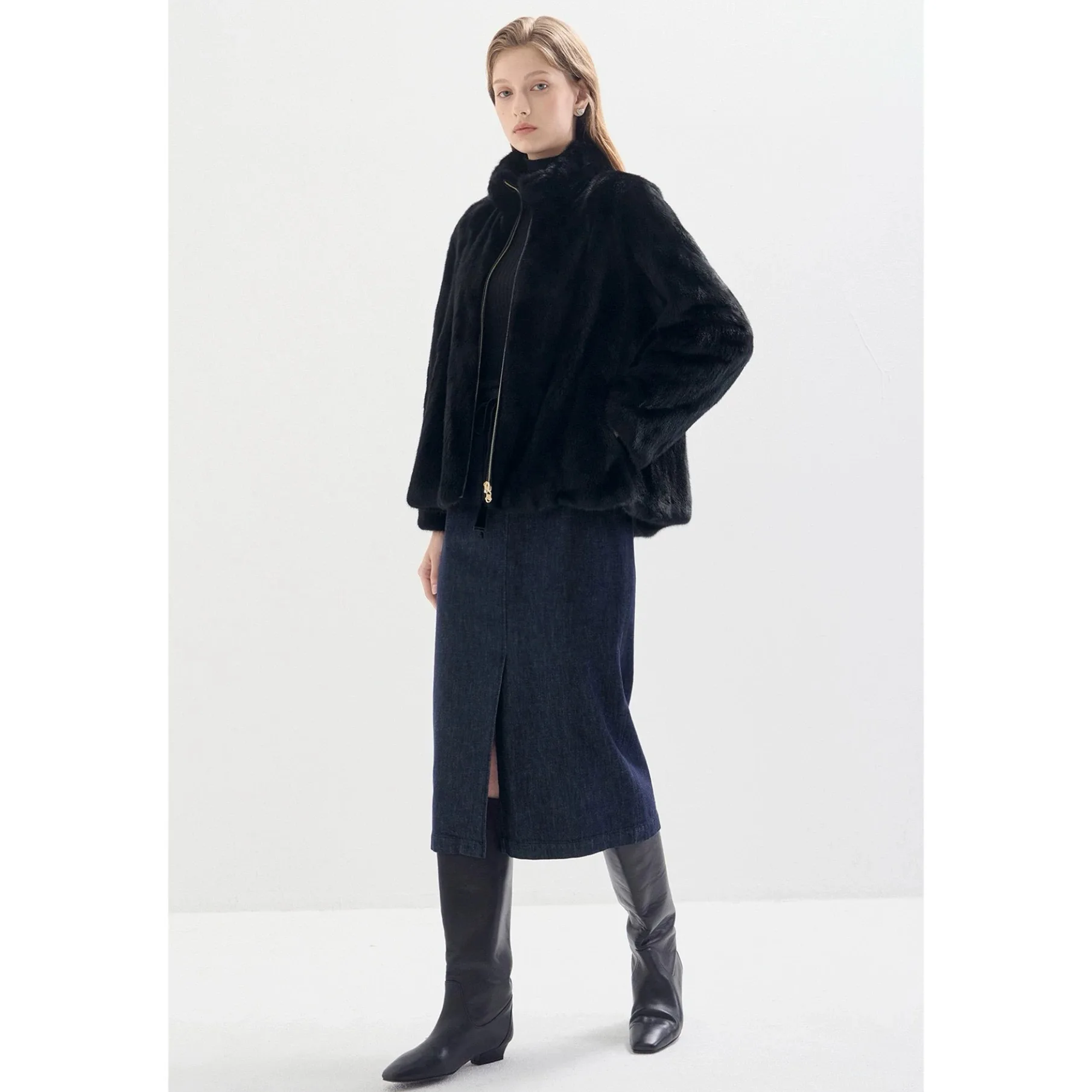 معطف شتوي أنيق للسيدات من ليمون تشييز LAN25 بياقة عالية ودافئ مع فرو، تصميم فضفاض وطويل مع سحاب