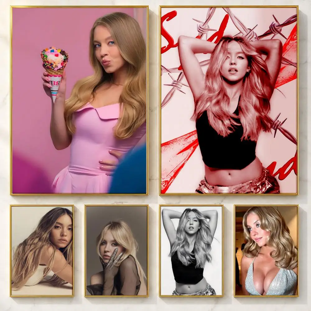 Lightweight Celebrity S-Sydney SweeneyS Poster Self-adhesive Art Poster Decoracion Painting Wall Art White Kraft Paper Home