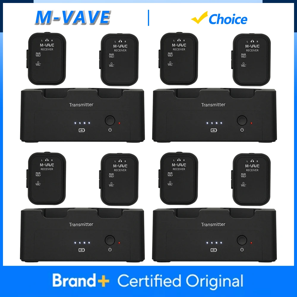 M-VAVE 4 Set WP-12 Drahtloses Kopfhörer-Monitorsystem 2,4 G wiederaufladbar 1 Sender 2 Empfänger Übertragung Stereo-Mono-Recorder