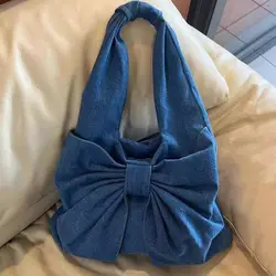 Borsa a tracolla in Denim con fiocco carino borsa a tracolla leggera Kawaii da viaggio per il tempo libero di nicchia di grande capacità per le donne