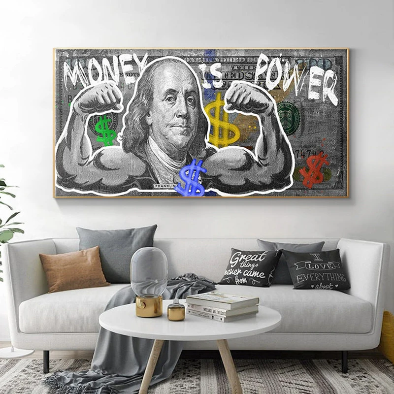 Привлекательная масляная живопись Money Is Power, художественный плакат, картина по мотивам граффити с принтом на стену, картина для гостиной, украшение для дома, картины