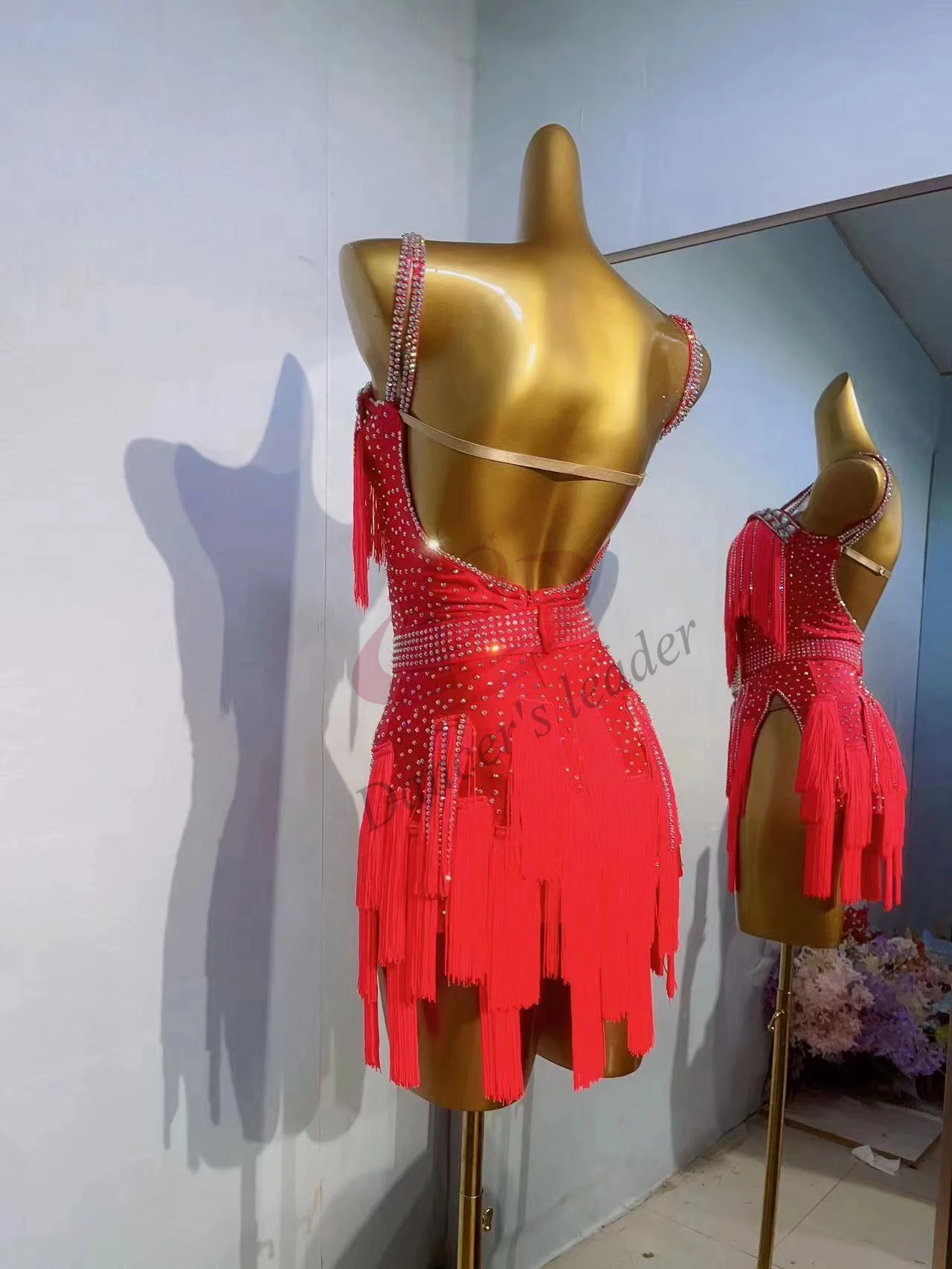 Jupe de concours de danse latine pour femmes et enfants, haut de gamme, personnalisée, grand pompon rouge, Rumba Tango, Performance, robe de piscine noire