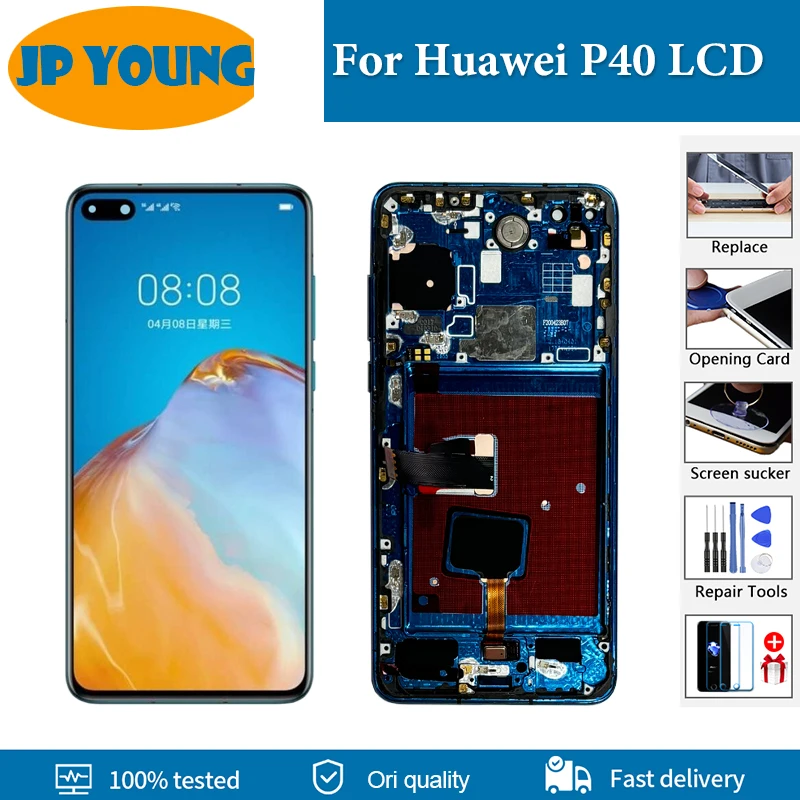 

6.1" Original LCD Display For Huawei P40 LCD Display Touch Screen With Frame P40 ANA-NX9 LX4 AN00 TN00 Screen Digitizer Assembly