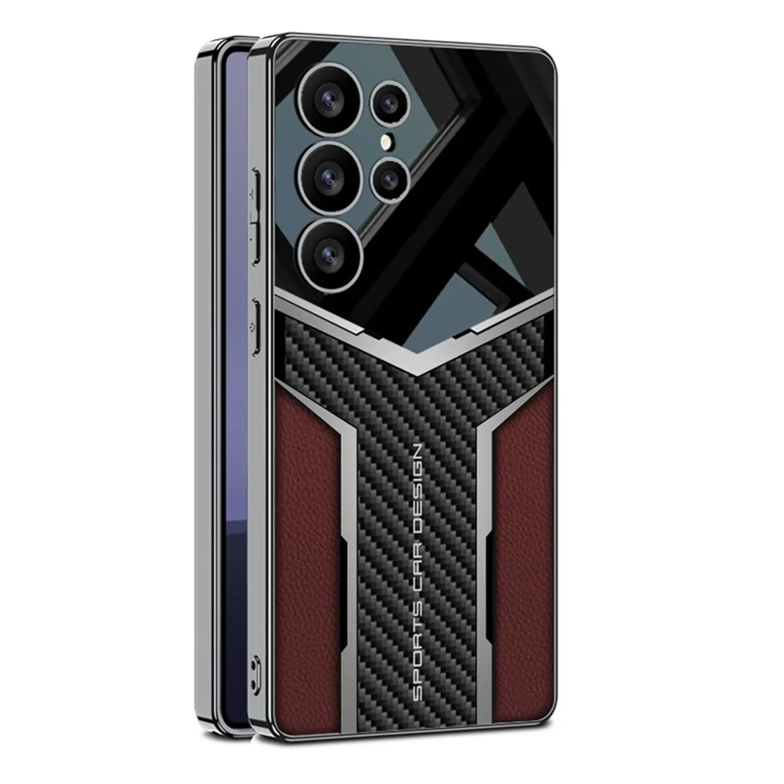 

Ultra Slim Leather Case for Samsung Galaxy S25 Ultra - Simple Carbon Fiber Design with Plated Camera Protection