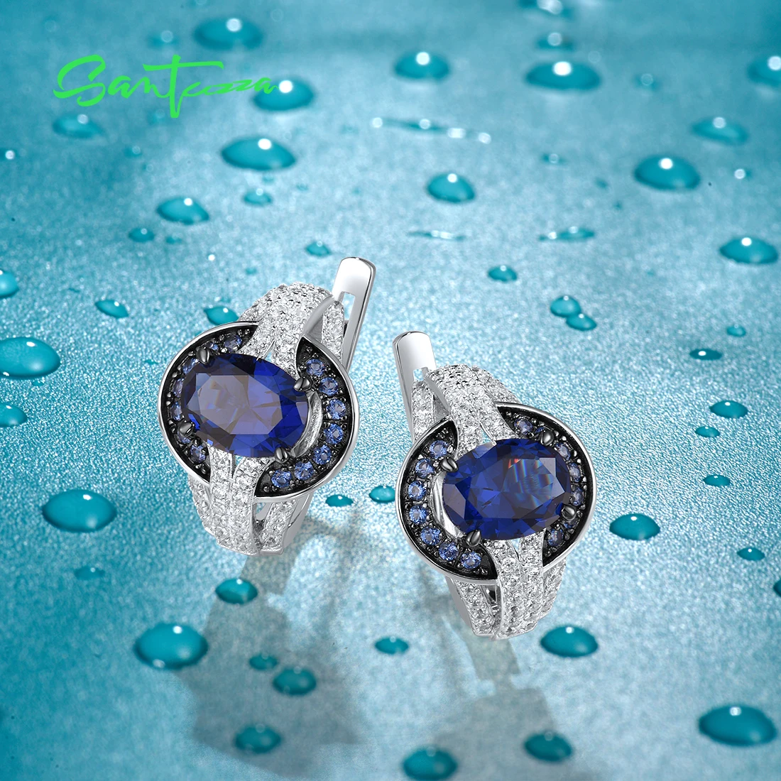 Imagem -04 - Santuzza-genuine 925 Brincos de Prata Esterlina para Mulheres Espumante Azul e Branco Cubic Zirconia Lindo Jóias Finas