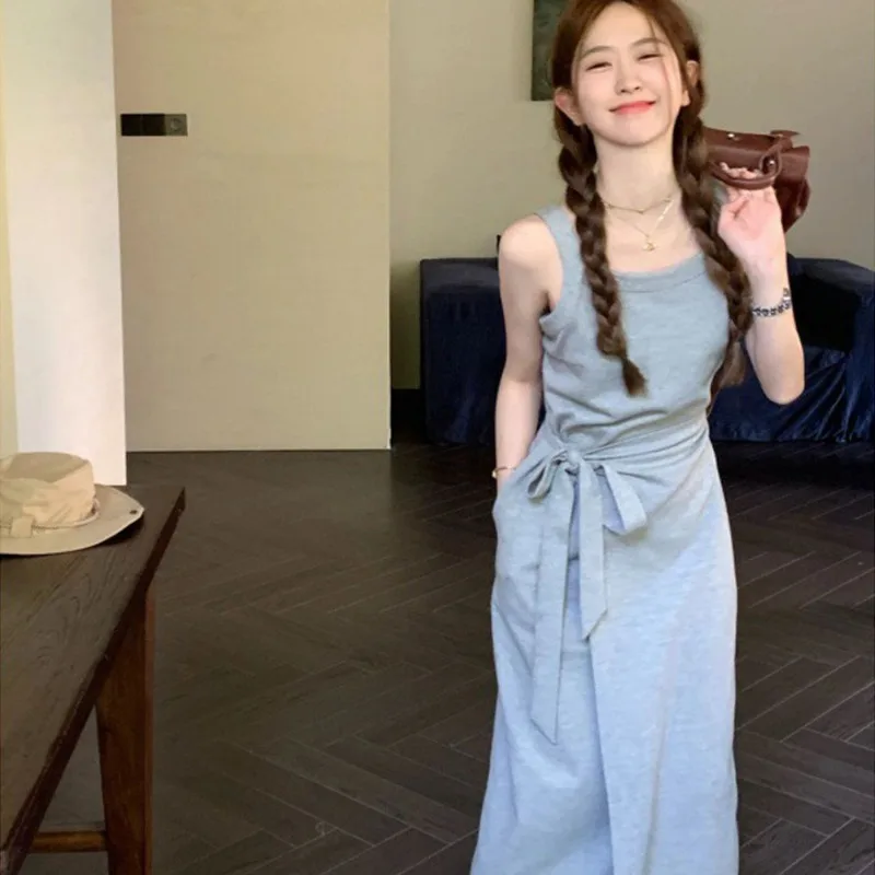 

European and American New Dress Lazy Female Casual Temperament Korean Version Strap Vest Skirt Long Dress Sleeveless Suspenders