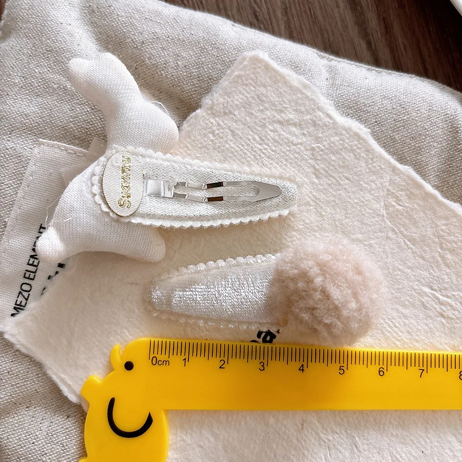 Autumn Winter Sweet 3D Embroidery Cute Rabbit Baby Velvet BB Clips Side Hairpins Girls Sakura Pink Fluffy Pom Pom Hair Ties view 5
