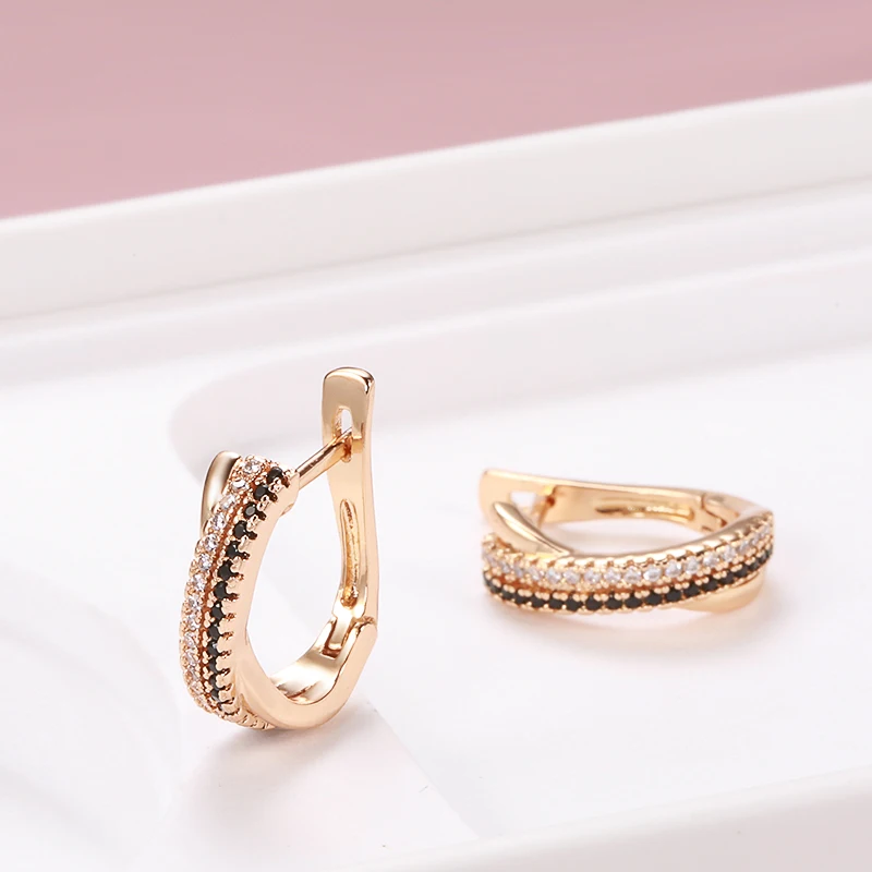 SYOUJYO خمر الأسود الطبيعي الزركون إسقاط أقراط للنساء 585 ارتفع الذهب اللون حفل زفاف غرامة مجوهرات الإنجليزية أقراط #5