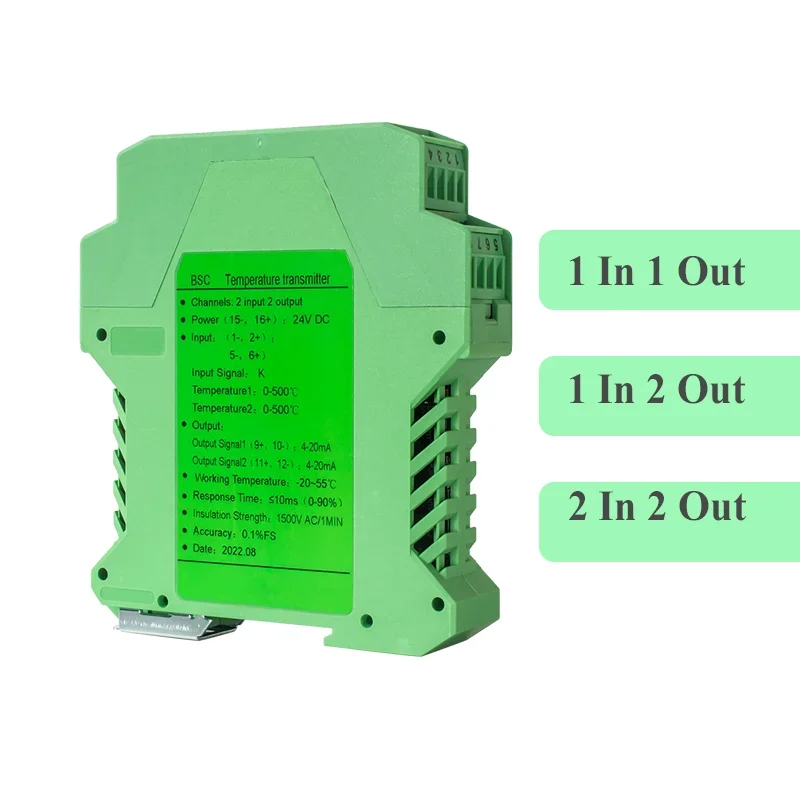 PT100  0-100℃ 0-200℃ to 4-20mA 0-10V 0-5V RS485 Temperature Signal Converter 1 In 1 Out 35mm DIN Rail PT100 Signal Transmitter