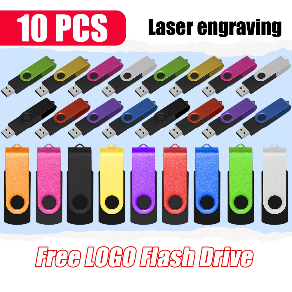 

10PCS/lot Free Custom logo Swivel USB Flash Drive High Speed Drive 16GB 32GB Pen Drive 64GB 128GB 2.0 Marriage Gift USB Stick