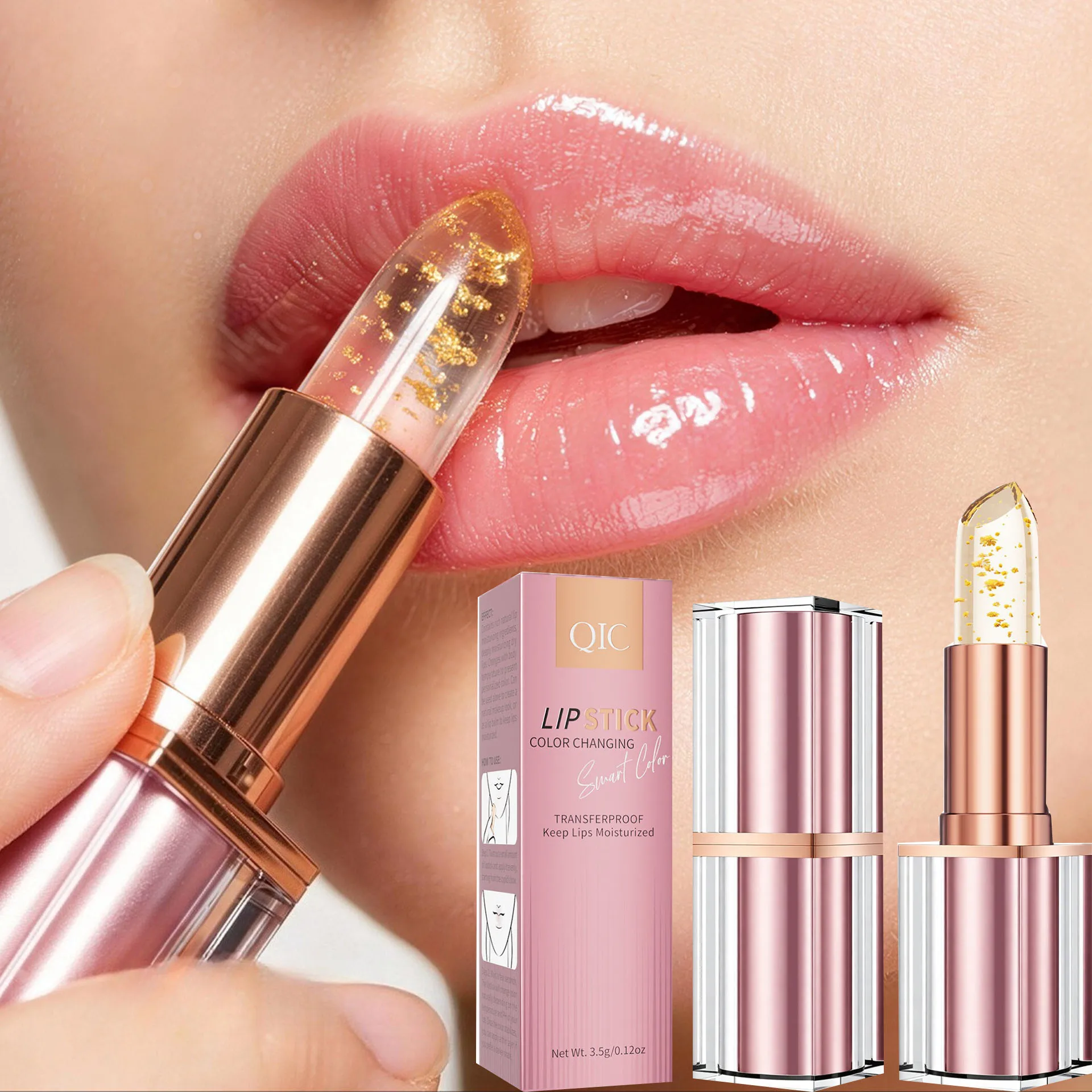 Color-changing lipstick moisturizing and hydrating improving complexion fading lip pattern gold foil color-changing transparent