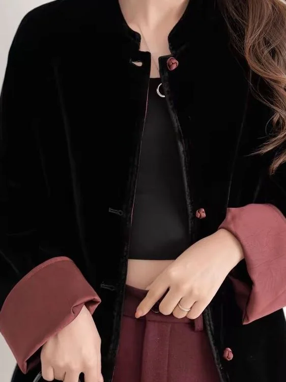 

Loose Fit Single Velvet Jaet Women's Sle plus Size Button up Casual High Waist Long Sve round Ne Coat for Pear...
