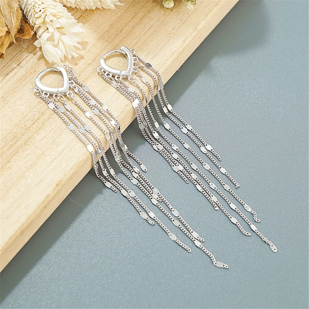 Pure Silver 925 Earrings For Women Long Tassel Hoop Ear Cuff Brincos Femme Pendientes Mujer Wedding Jewelry Accessories Gifts