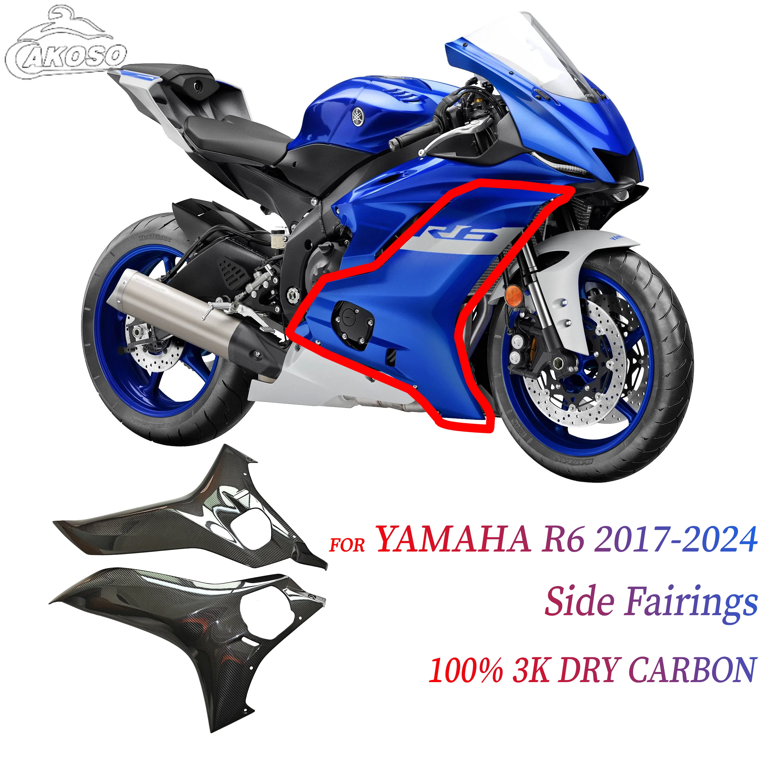 

For Yamaha R6 2017-2024 Motorcycle Carbon Fiber Side Fairings Real 3K Dry Carbon Bodywork Modification Accessories Parts