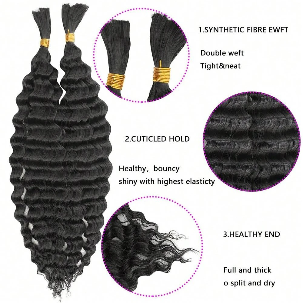 Deep Wave Bulk Hair For Braiding Hair 18inch Wet And Wavy No Weft Quality Synthetic Hair Braiding Extensions For Boho Braids