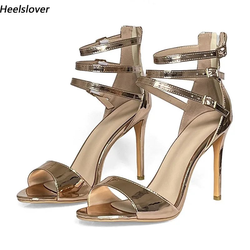 Ahhlsion Handmade Women Gladiator Sandals Thin High Heels Open Toe Gorgeous Champagne Silver Party Shoes Ladies US Size 5-20