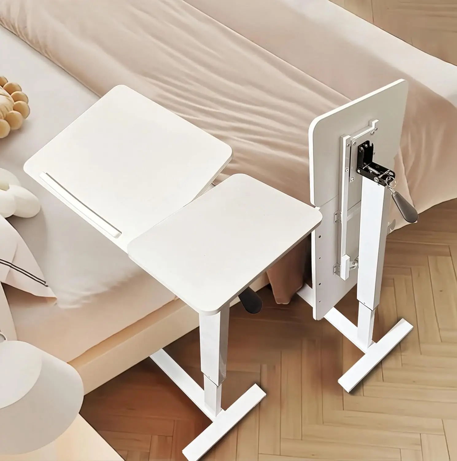 

Portable Overbed Rolling Desk, Height Adjustable Mobile Standing Table, Foldable 31 Inch Small Laptop Bedside Desk, Customized