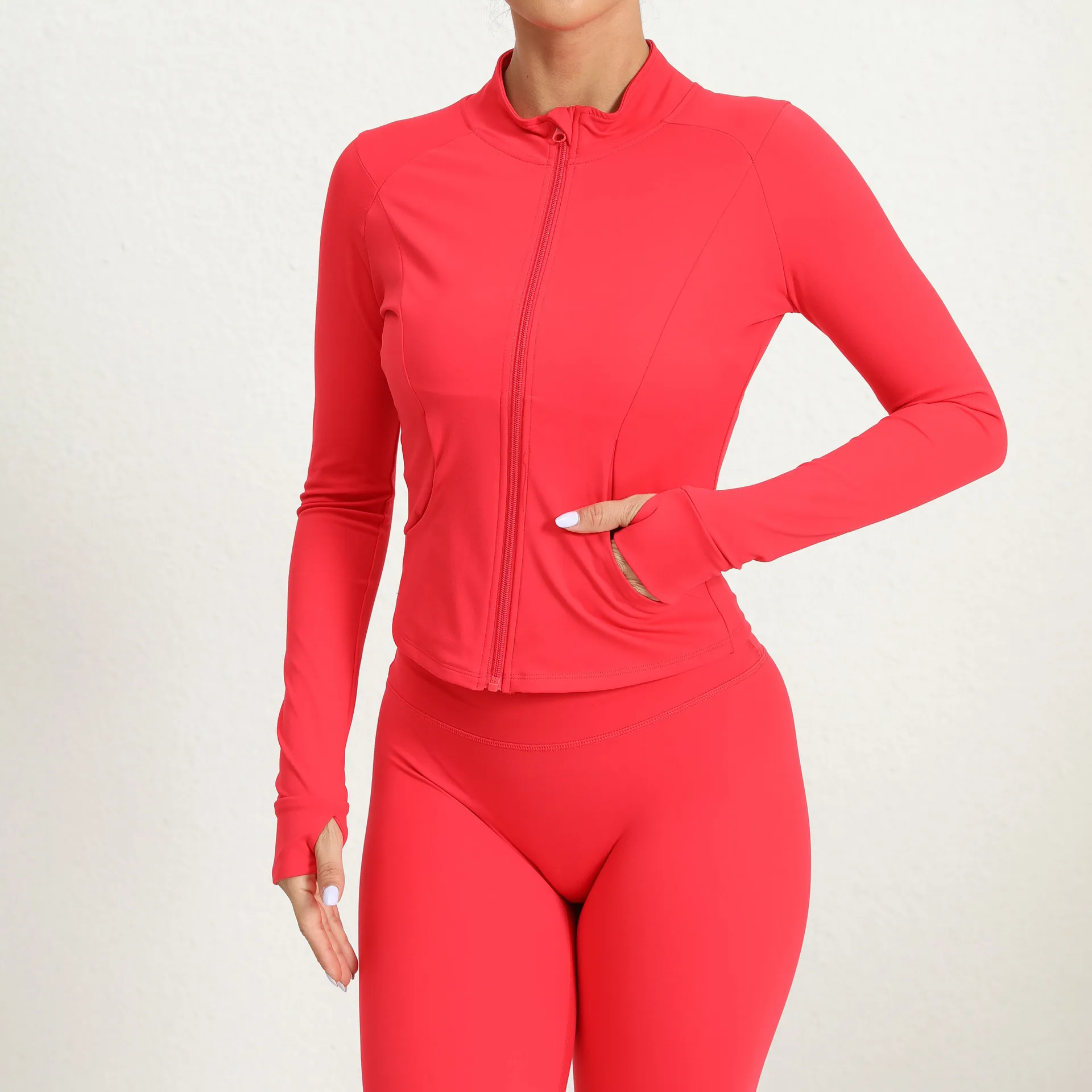 Chaqueta con cremallera para mujer, Tops cortos, camisas de Yoga, Top deportivo liso, camisas ajustadas de manga larga para correr, ropa deportiva cálida para invierno para gimnasio y Fitness