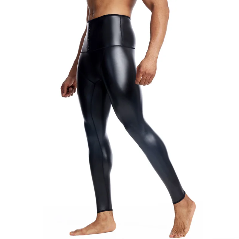 Men Traceless High Waist PU  Leather Hip Pants Cropped Breasted Body shaping Buckle Cross body Fitness breasted Thickened  Soft view 4