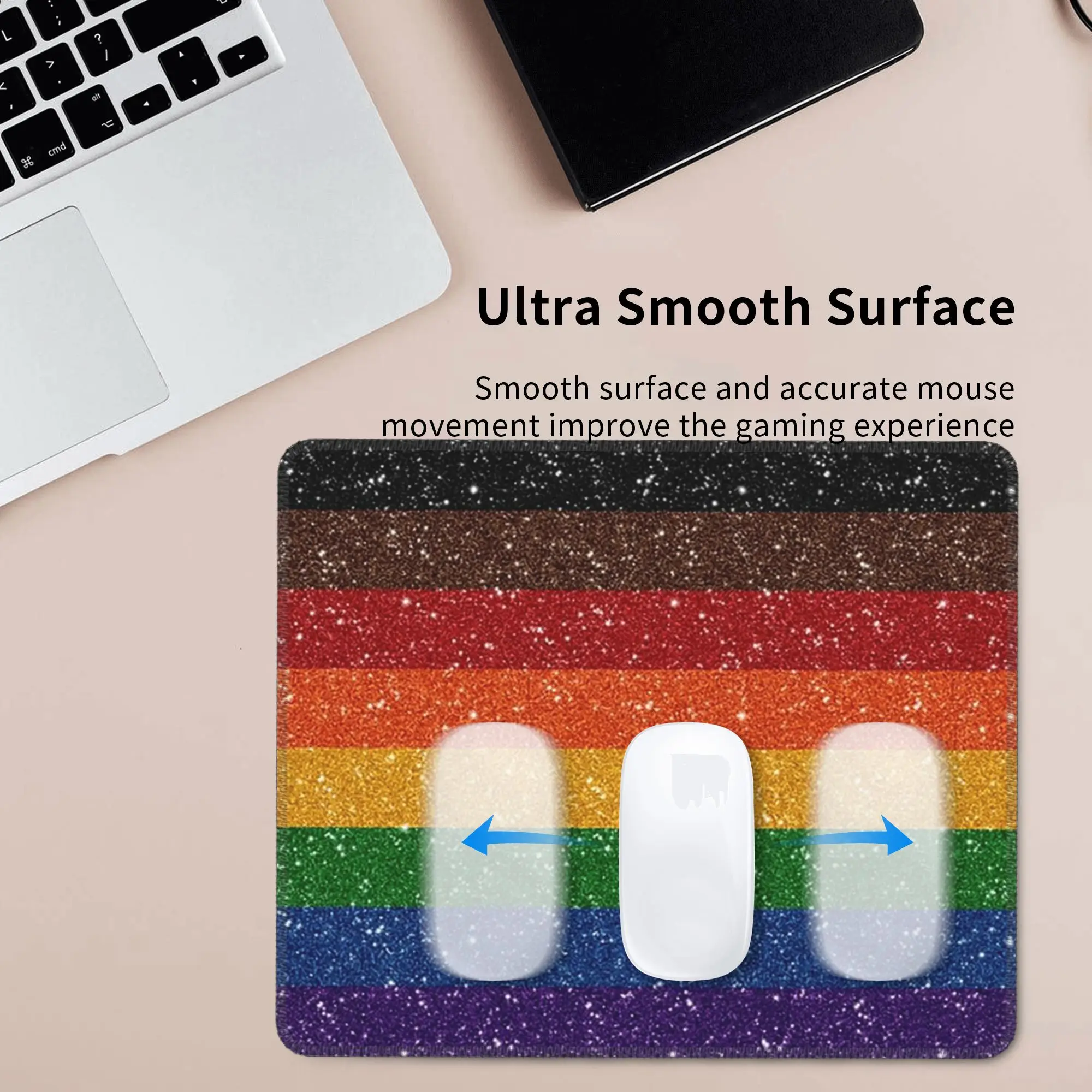 Faux Glitter Rainbow Pride Flag LGBT Gay Lesbian Mouse Pad Computer Keyboard Mouse Mat Gaming Laptop Desk Mat Office Table Mats