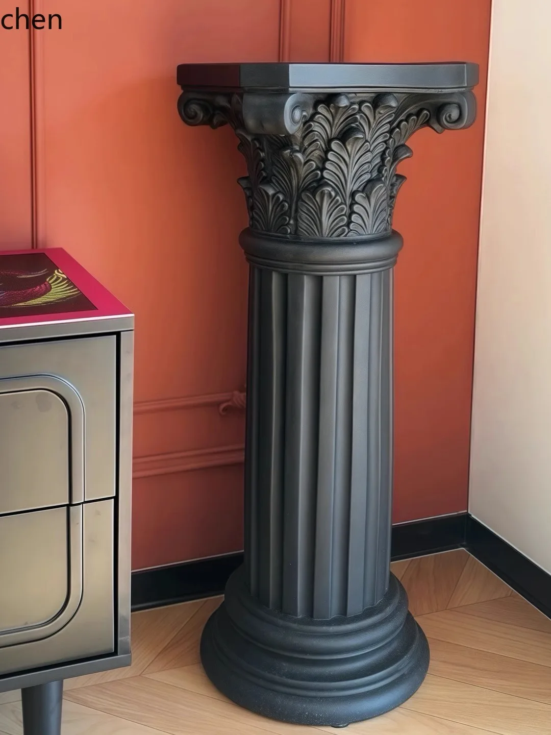 

Pure Black Texture Roman Column Side Table Indoor Vintage Home Decor Photography Arrangement Scene Ornament Craft