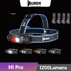 Latarka czołowa WUBEN H1 akumulatorowa latarka czołowa o dużej mocy 1200 lumenów P8 LED z akumulatorem 2600 mAH lekka do biegania wędkarstwo