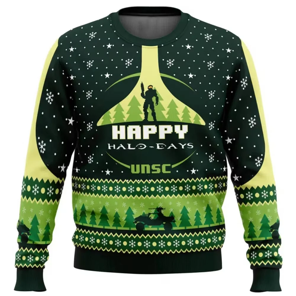 Happy Halo-Sweat-shirt à col rond et manches longues pour hommes et femmes, pull de Noël, haut Halo en-ly, vêtements de Noël, no