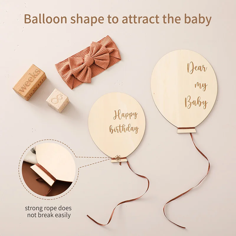 Baby Wooden Balloon Milestone 1-12 Month Card Toddler Commemorativenir Toys Newborn Photography Accessories Props Birthing Gifts