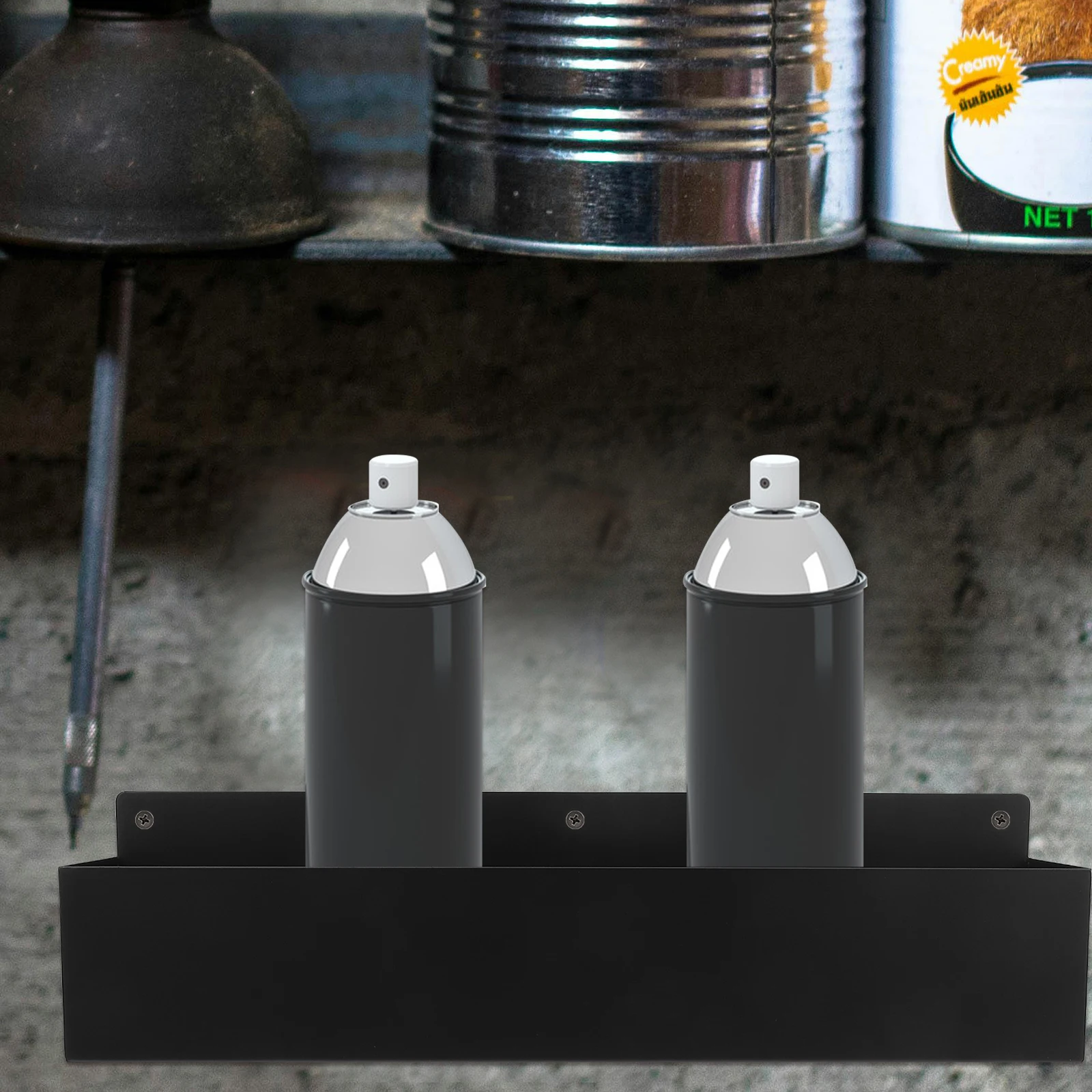 

Aerosol Can Holder Wall Mounted Spray Paint Organizer Tool Storage Rack Electric Drill Bottle Garage Workshop Detailing