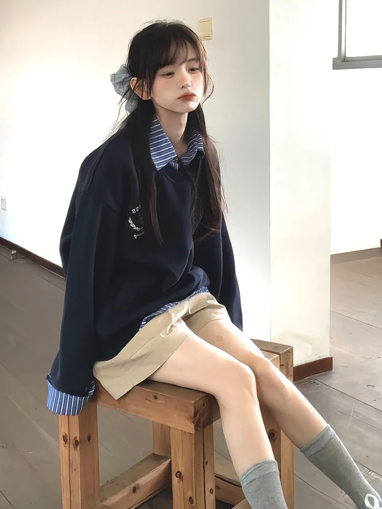 American Sle irt Collar Sweatirt Long Sve Women's College Sle Design Couple Matching Outerwear Polyester Fiber