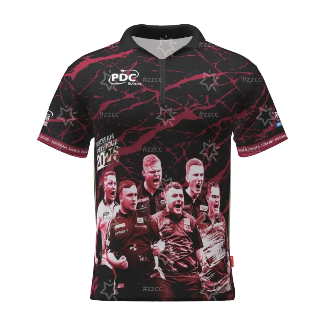 

Футболка PDC Tourshirt V7 Rising Stars 2026 для дартса, поло, спортивная, быстросохнущая, мужская, детская, женская
