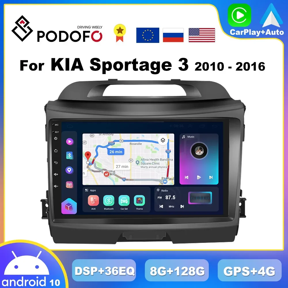 

Автомагнитола Poodofo, 4G, Wi-Fi, для KIA Sportage 3, 2010-2016, Android, мультимедийный плеер, 2Din, GPS-навигация, автомобильное радио, стерео