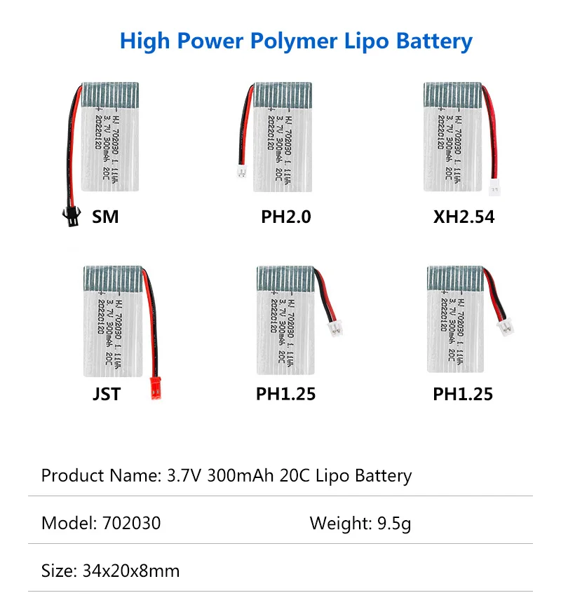 

30PCS 3.7V Lipo Battery 752035 752540 702030 802540 902540 300mAh 600mAh 800mAh 1200mAh Polymer Batteries For X4 X5C RC Aircraft