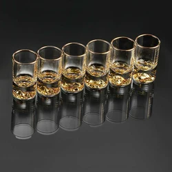 6pcs Set Wine Glasses Golden Edge Cup 50ml Small Shot Glass Golden Mountain Cup Whiskey Cocktail Wedding Gifts Drinking Glasses