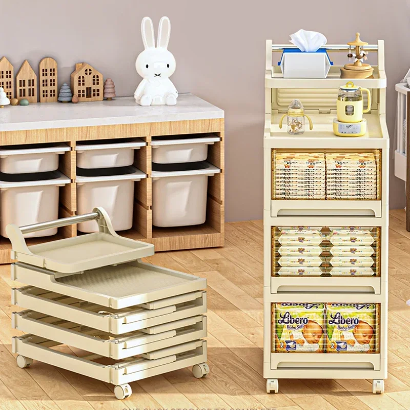 Foldable Snack Storage Cart Mobile Trolley Home MultiLayer Rack Dormitory Stand Plastic Drawer Organizer Compact Utility Cart