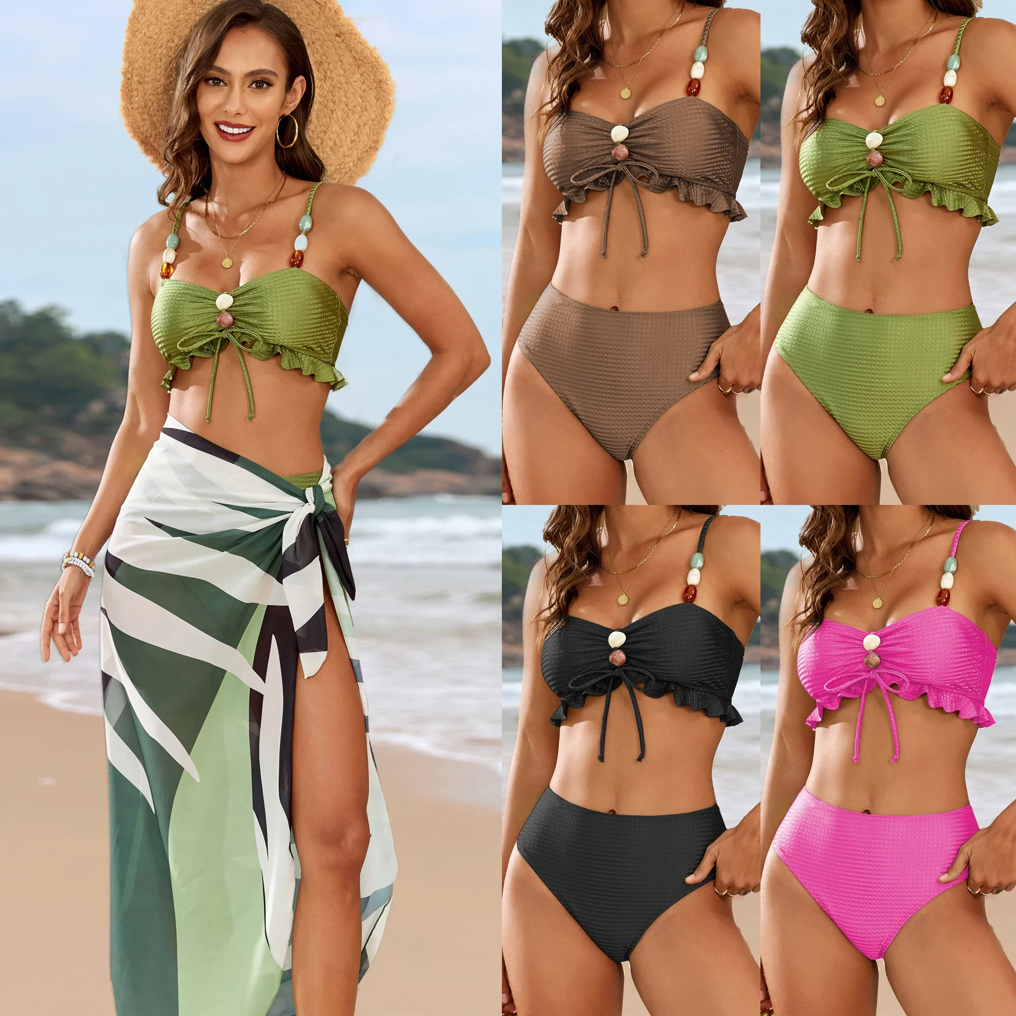 

2025 Bead Tether Split Swimsuit Women's Bikini