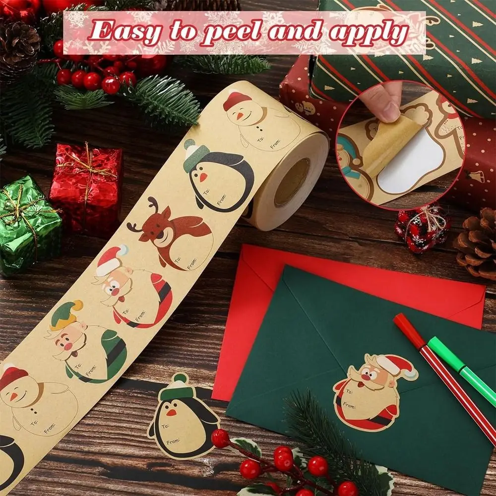 New Paper Christmas Sticker Removable 200 Pcs Sealing label Self-Adhesive Envelope Seal Gift Name Tags Christmas