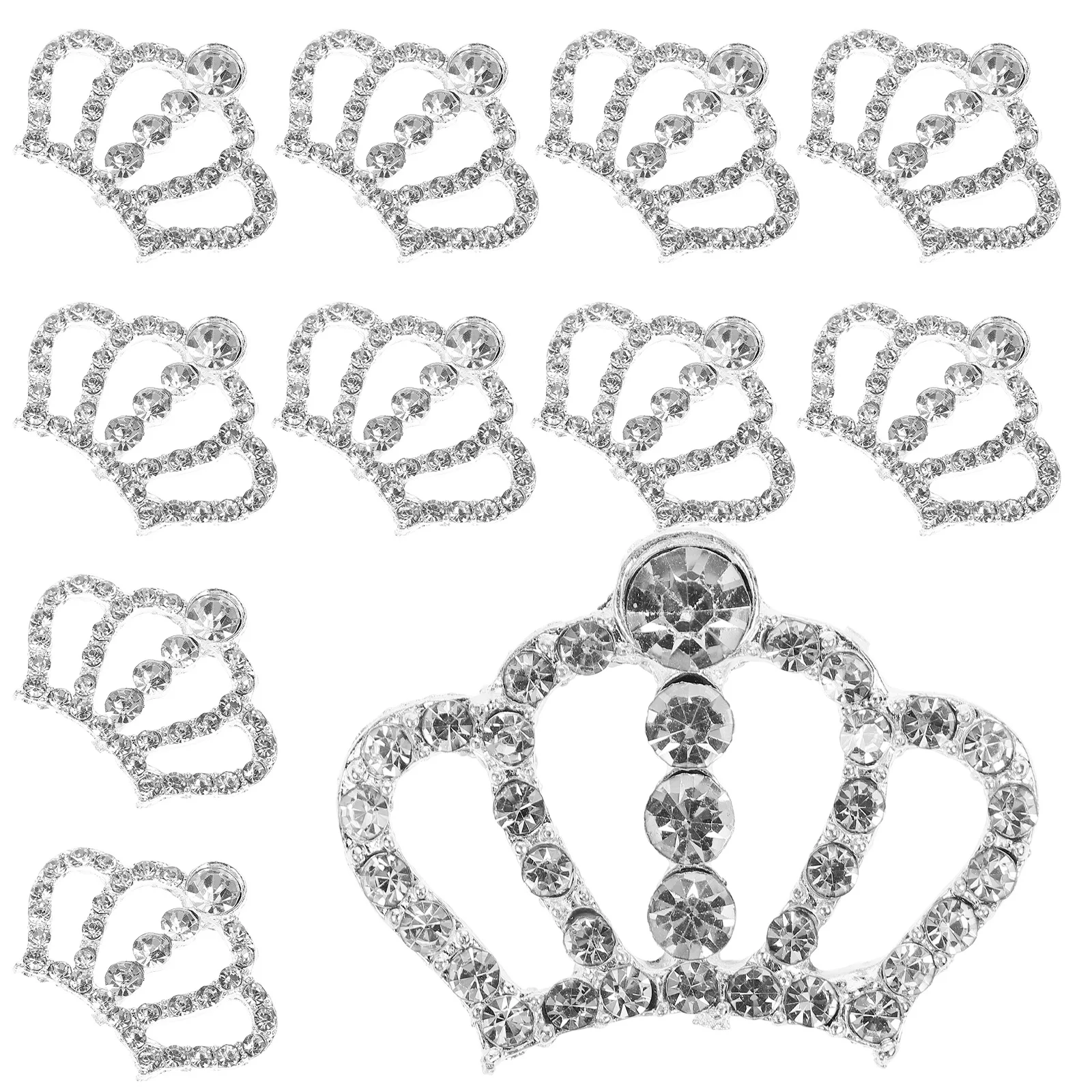 

10Pcs Crown Shape Rhinestone Shining Embellishments for Crafts Garment Bags Headband Gift Wrapping Cellphone Silver Accessory