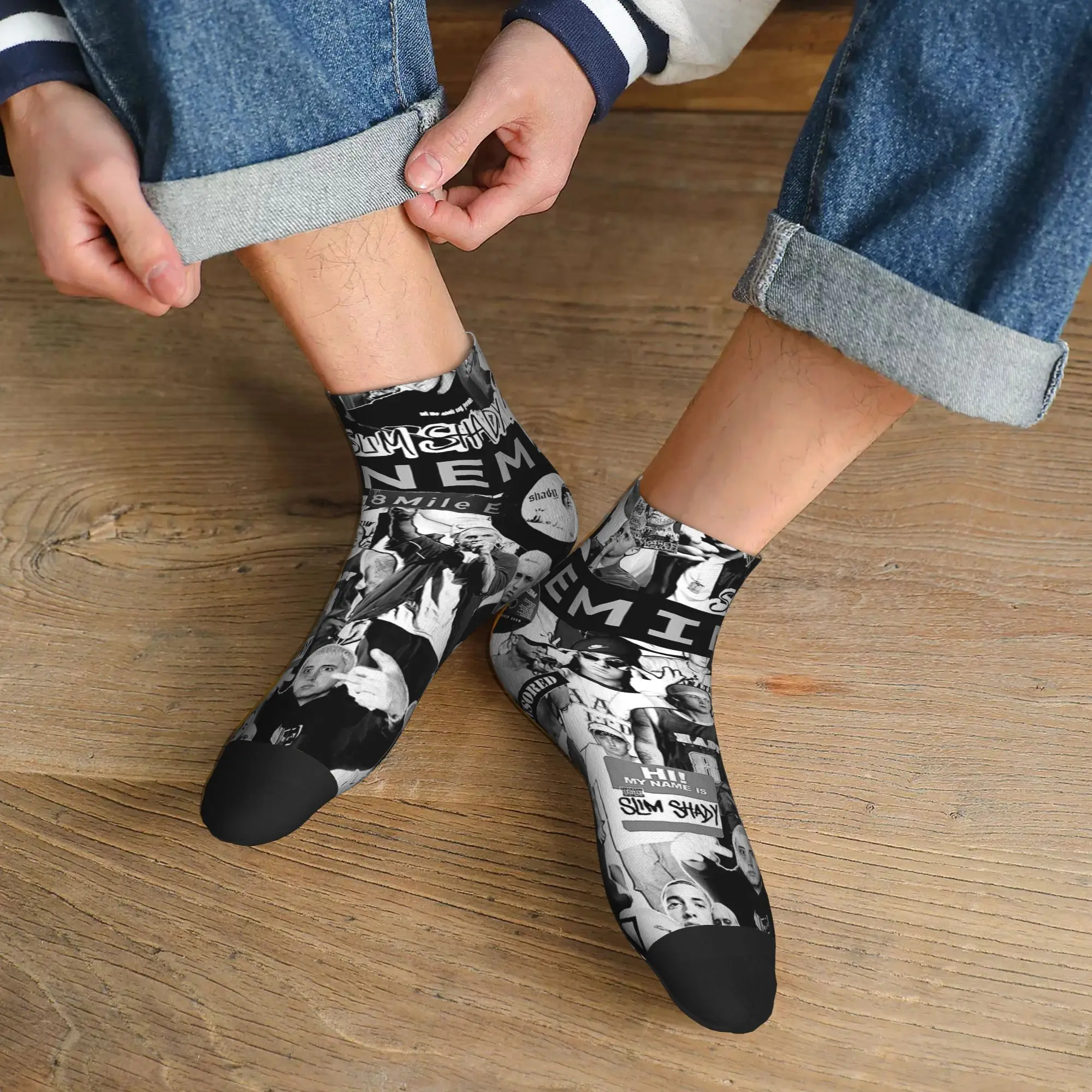 All Seasons Eminem Socks Harajuku Sweat Absorbing Sport Middle Tube Socks Soft Funny Stockings for Men Women Gifts