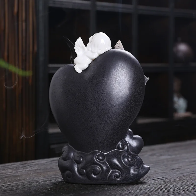 Beautiful Angel Backflow Incense Burner with LED RGB Light Smoke Waterfall Incense Base Living Room Home Decor Christmas Gift