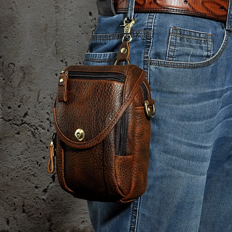 

Высококачественная мужская поясная сумка из воловьей кожи с верхним слоем, вертикальная многофункциональная кожаная сумка через плечо с поясом, 7 дюймов