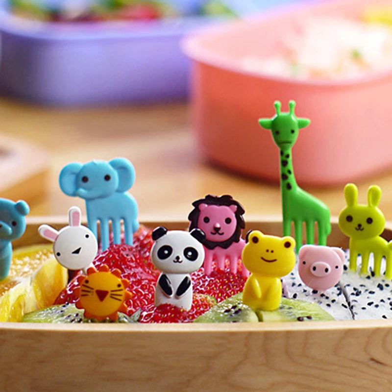 10pcs Mini Animal Cartoon Food Picks Children Snack Cake Dessert Fruit Forks