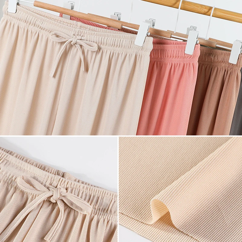 2025 Women Pants Spring Summer lce Silk Wide Leg Pants Loose Straight Casual Pant Female Qutdoor Black High Waist Trousers Solid