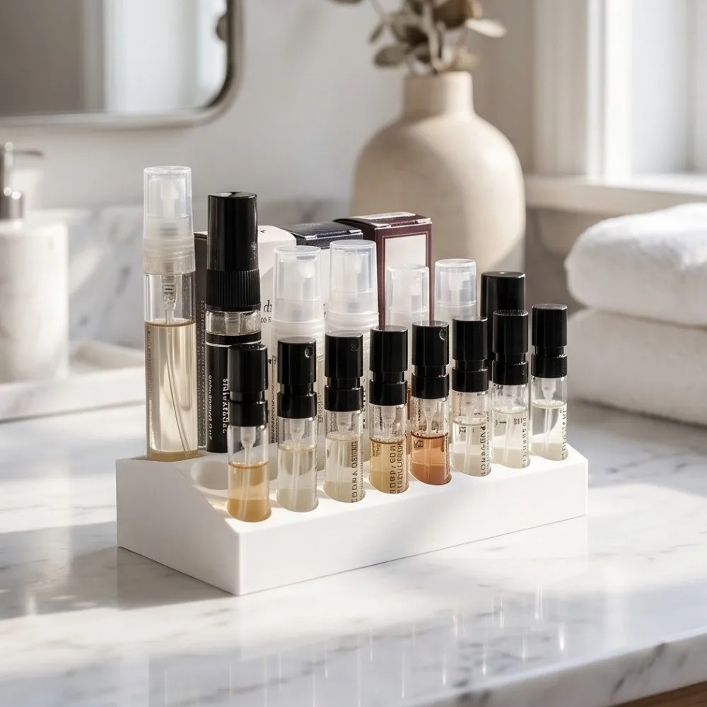 Multi-Grid Sample Holder Slope Design 3D Printed Mini Fragrance Vial Display Storage Rack Portable Minimalist